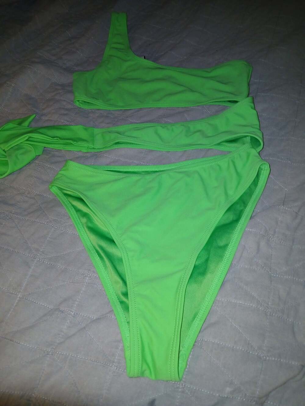 South Beach Neon Green One Shoulder Cutout Bikini Set